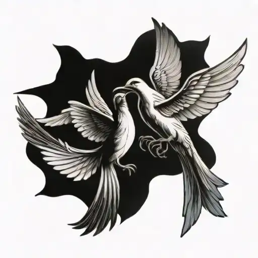 Dove And Raven Fighting Each Other