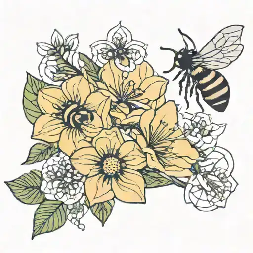 Geometric September And December Birth Flowers With A Small Bee