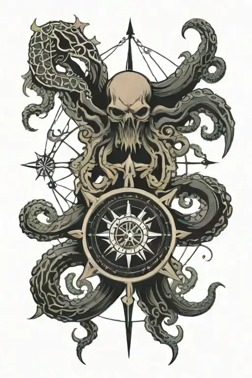 Kraken And A Compass Intertwined Symbolizing The Client's Love