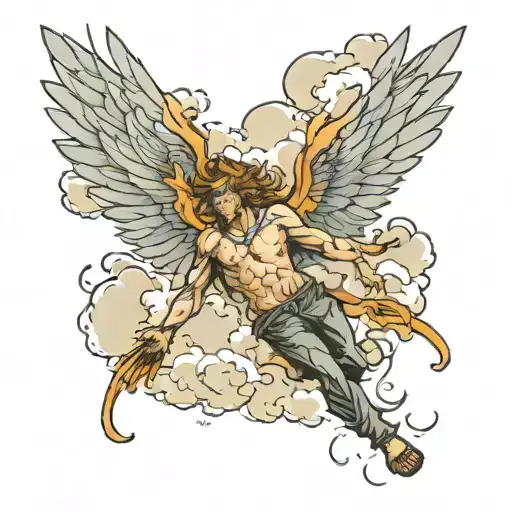 Icarus Wings Decaying As He Fall Through Clouds