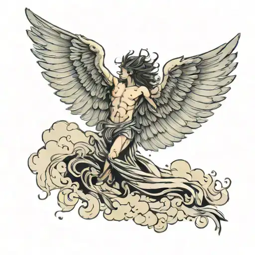 Icarus Wings Decaying As He Fall Through Clouds