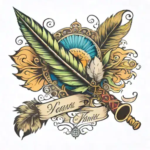 Flute And Pecock Feather With Name