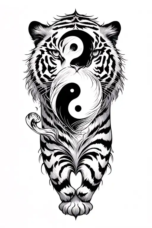 White Tiger Around Yin And Yang