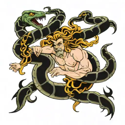 Greek Gods And Snake Crawling