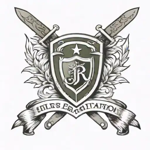 Military Shield Tattoo On Upper Arm With 3Rd Ranger Battalion Scroll And Ranger Tab