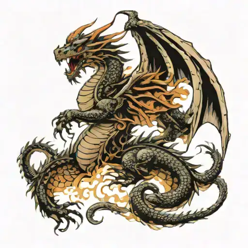 Full Back Dragon Tattoo In A War Scene