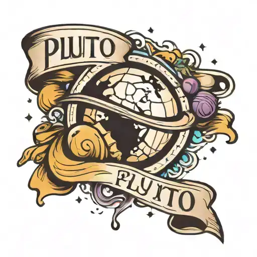 Pluto Planet With Banner Ribbon Across