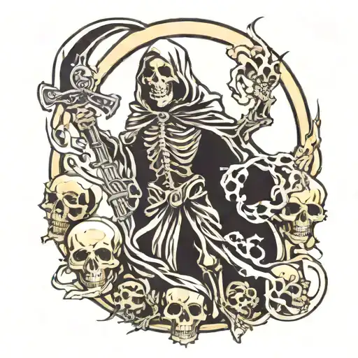 Grim Reaper Takeing Souls From Skeletons