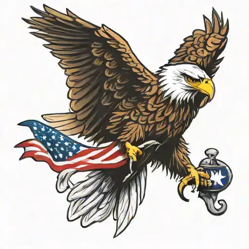Bald Eagle Holding A Fish With Wings Usa Flag Color