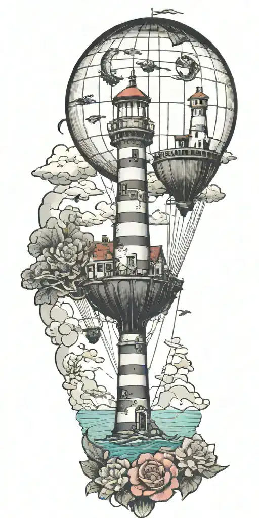 Lighthouse Mushroom Hot Air Balloons And A Shipwreck