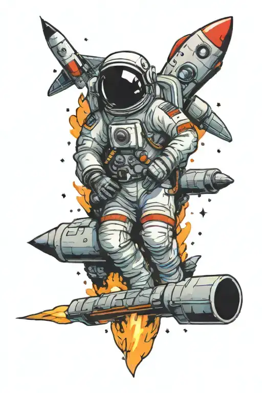 Astronaut Infront Of A Rocket Ship In Space