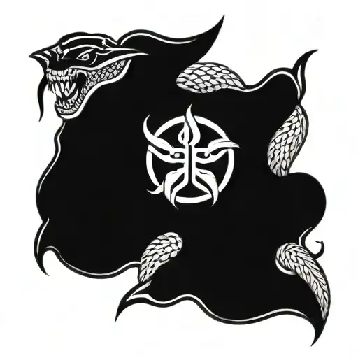 Trident With One Side Bull And One Side Snake