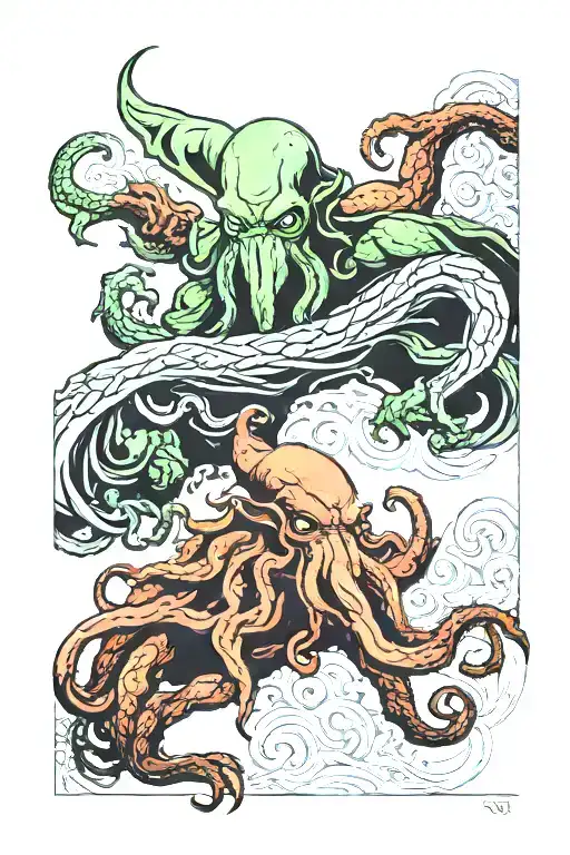 Cthulhu Looking Down On Different Races Fighting Each Other