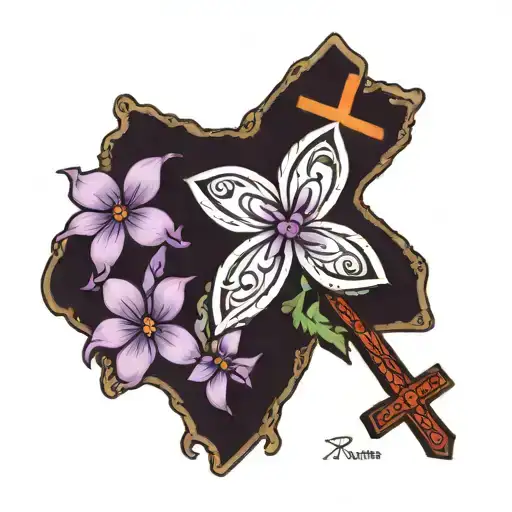 New Mexico Zia Made With With Purple Larkspurs With A Cross In The Middle