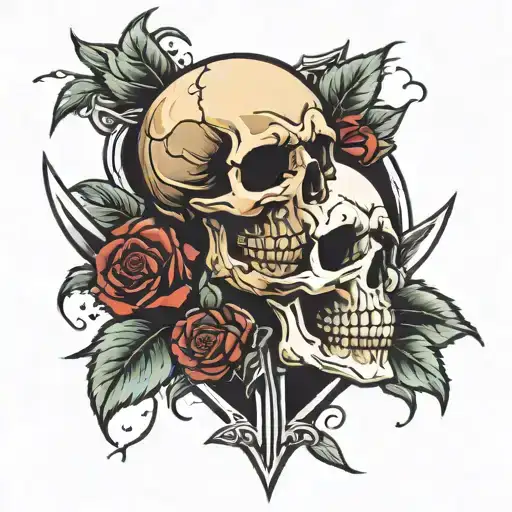 Skull And Roses With Knifes