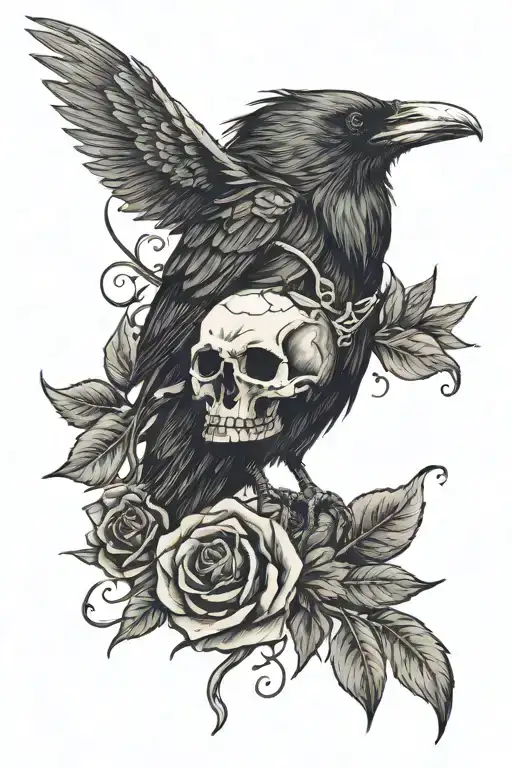 Raven Rose And Skull Surrounded