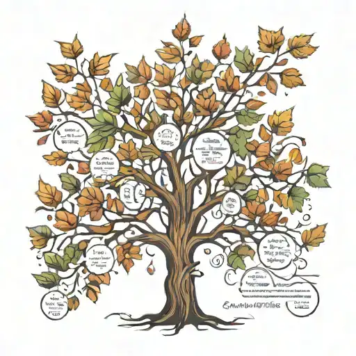A Family Tree With Leaves Falling That Have Birthdates In Them