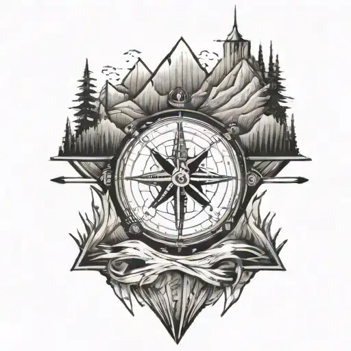 Compass Mountains Inside Arrow Piercing
