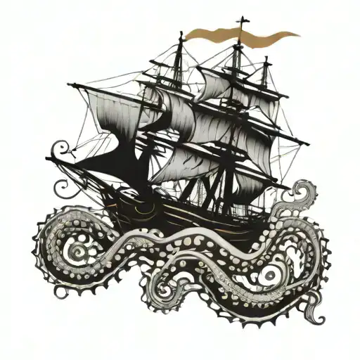 Spanish Galleon And Octopus Wrapped