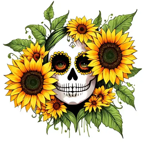 Female Day Of The Dead Gothis 4 Sunflowers