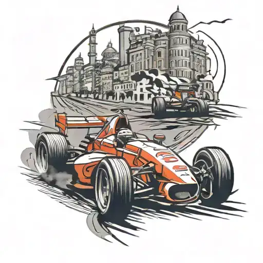 A Neotraditional Tattoo Design Of A Formula 1 Car Racing Through The Streets Of Istanbul