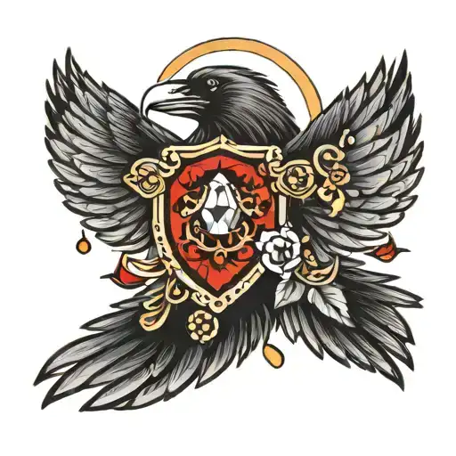 Open Winged Raven With Dangling Jems And Crystals