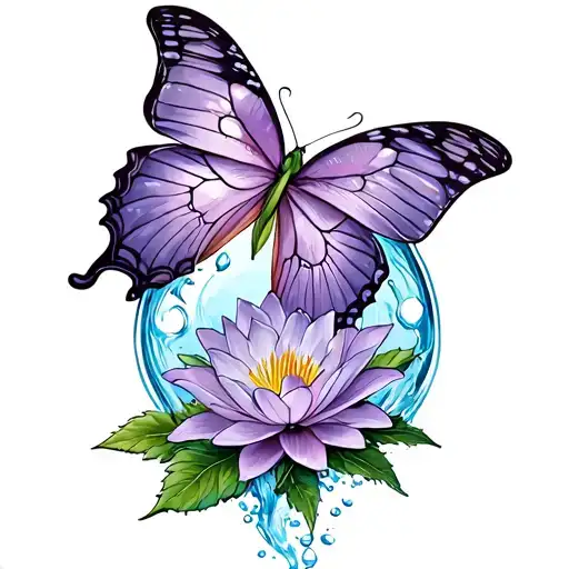 Butterfly Flying Round Carnation Lilly Violet And Water Lilly