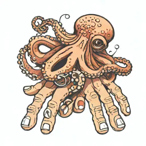 Octopus In Hand And Tentacles On Fingers