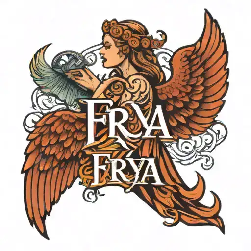Ambigram Of Freya With An Angel Wings Theme
