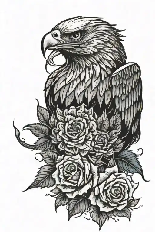 Eagle Wing With Roses On Top And Bottom Half