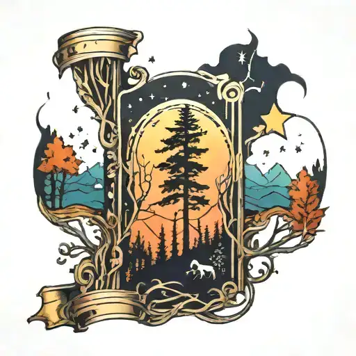 A Film Strip Winding Through A Forest With Constellations In The Sky