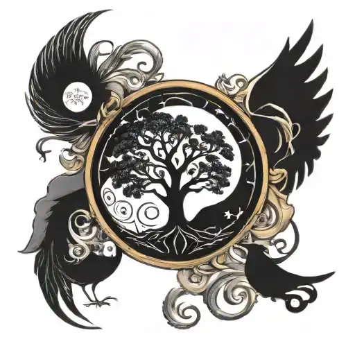 Tree Of Life And Yin And Yang And Sun And Moon