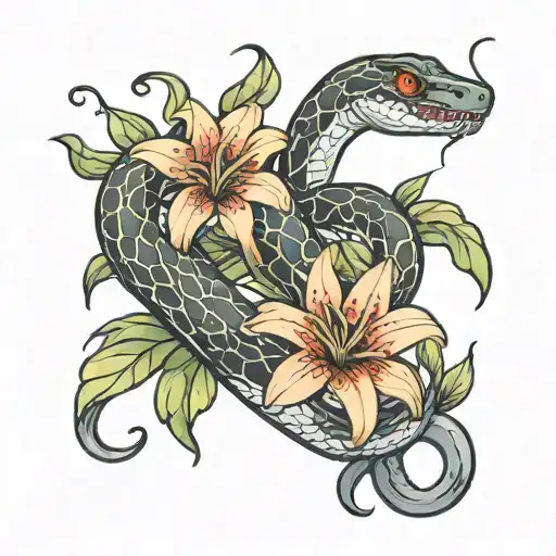 Snake With Lilies