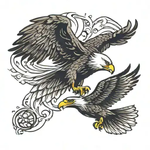 Eagle Flying High And Raven Falling Down