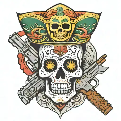 A Mexican Flag A Skull And Gun
