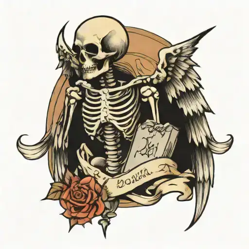 Skeleton Angel With Tombstone A Script In The Left Hand