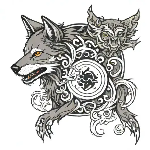 Ying Yang Black Wolf White Sword