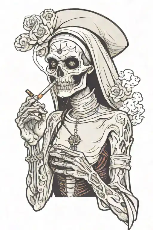 Evil Skeloton Nun Smoking