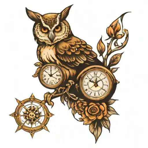 Skull Clock Compass Owl