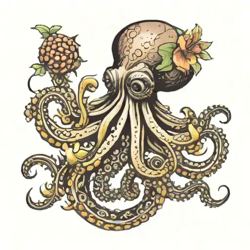 Create A Tattoo Featuring A Blend Of Indian Figs And Octopus Inspired By Sicilian Culture