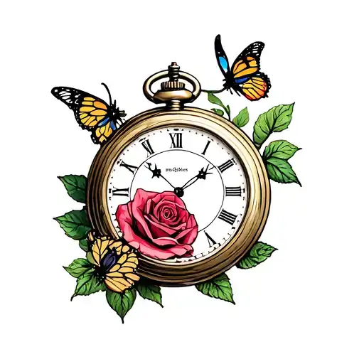 Rose And Butter Fly Pocket Watch
