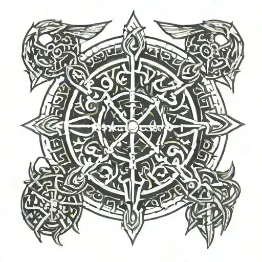 Vegvisir With Viking Hatchets In Background