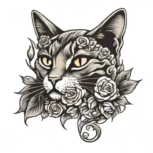 Cat Memorial Piece With Flowers