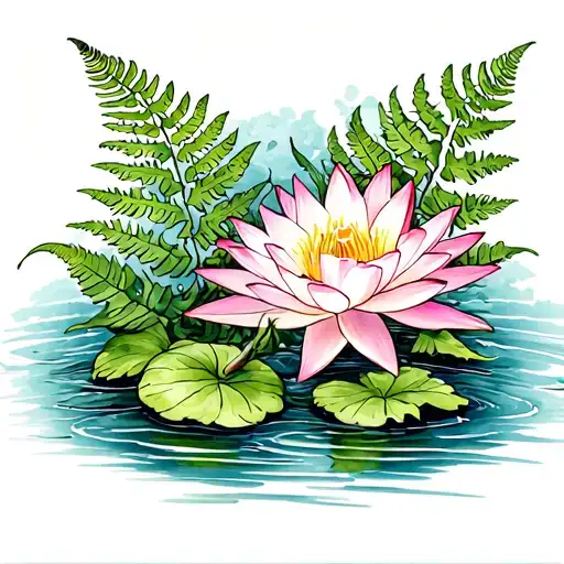 Steelhead River Ferns And Water Lily