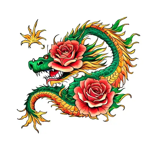 Roses And Chinese Dragon