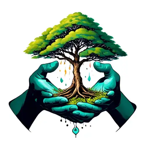 Two Hands Holding A Tree Growing
