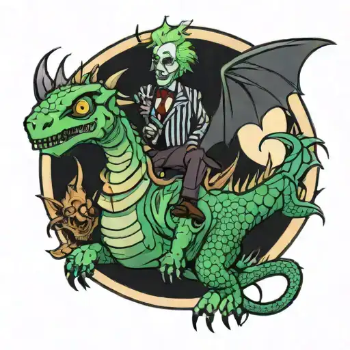 Beetlejuice Riding A Dragon Flying