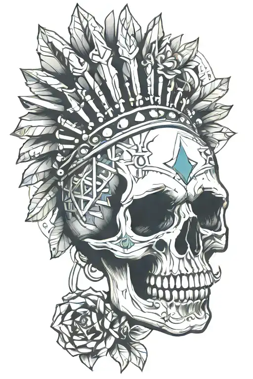 Skull With Headdress Geometric Shapes