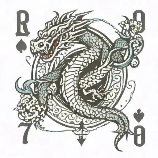 Poker Cards With A Lindworm Type Dragon