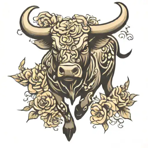 Bull In Flowers